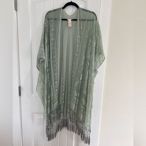 Free people sheer & velvet shawl or elegant cover up mint green